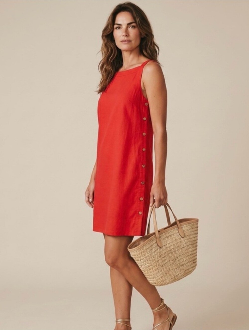 Cynthia Rowley Coral Red Linen Blend Sleeveless Resort Wear Tunic Dress Size S